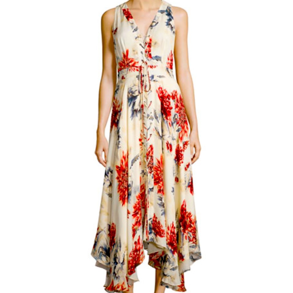 Haute Hippie Silk Hi-Low Floral Dress